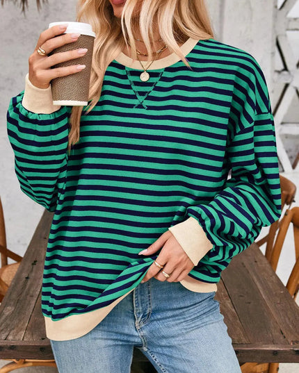 Chic Contrast Striped Long Sleeve Pullover