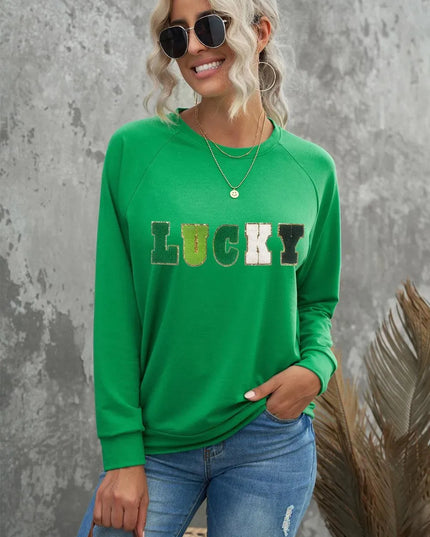 LUCKY Round Neck Raglan Sleeve Sweatshirt - ShopEasier