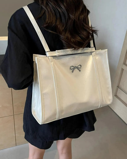 Fashionable Large PU Leather Bow Bag