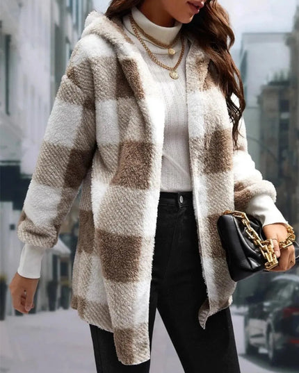 Plaid Long Sleeve Hooded Coat - ShopEasier