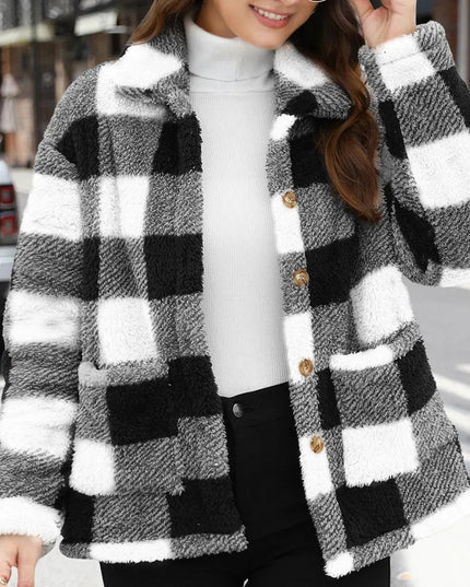 Button Up Drop Shoulder Fuzzy Jacket - ShopEasier