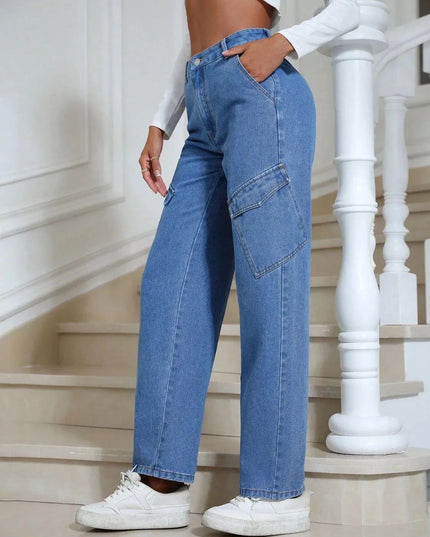 High Waist Straight Leg Jeans with Pockets - ShopEasier