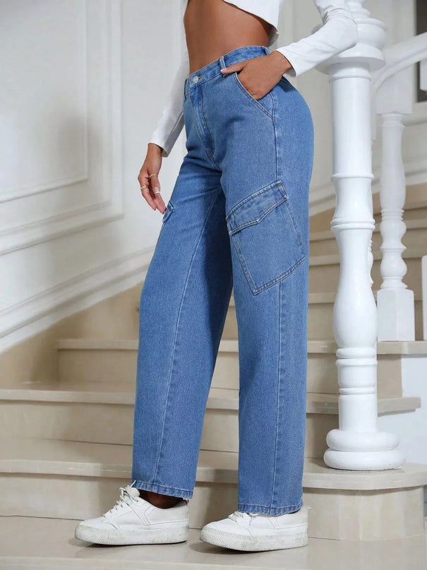 High Waist Straight Leg Jeans with Pockets - ShopEasier