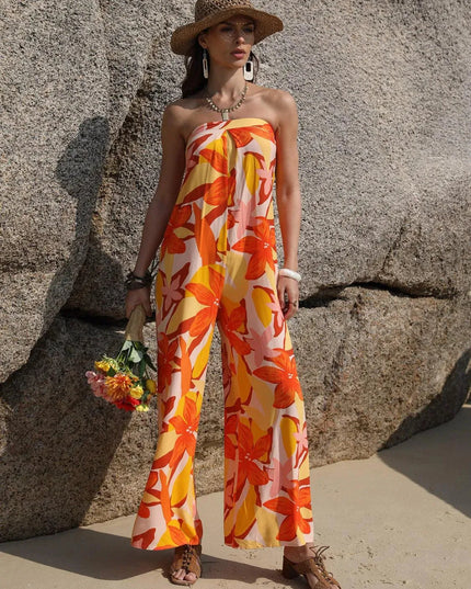 Tied Printed Tube Wide Leg Jumpsuit - ShopEasier