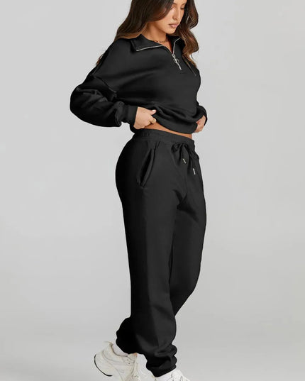 Quarter Zip Top and Drawstring Pants Active Set - ShopEasier