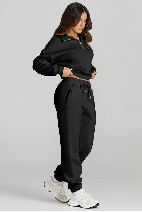 Quarter Zip Top and Drawstring Pants Active Set - ShopEasier