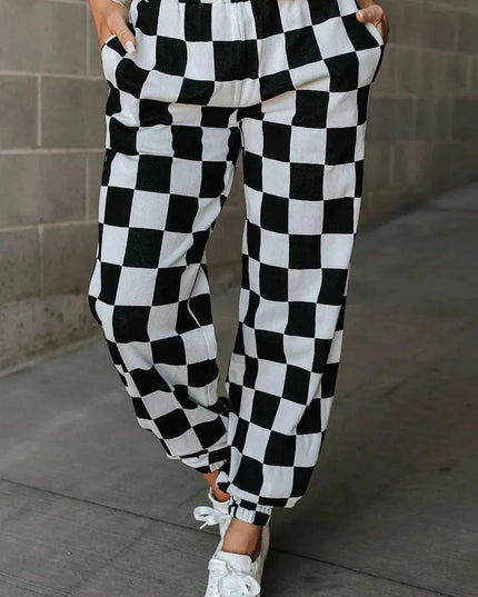 Checkered Elastic Waist Joggers - ShopEasier