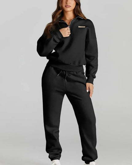 Quarter Zip Top and Drawstring Pants Active Set - ShopEasier