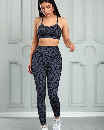 Leopard Cutout Sports Bra and Leggings Set - ShopEasier