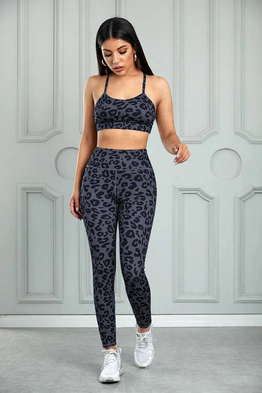 Leopard Cutout Sports Bra and Leggings Set - ShopEasier