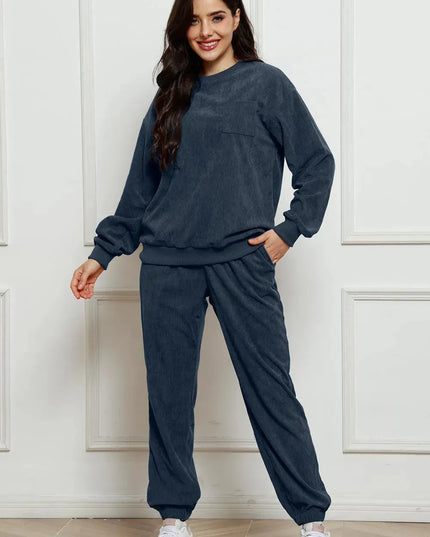 Cozy Corduroy Two-Piece Sweatshirt and Sweatpants Ensemble