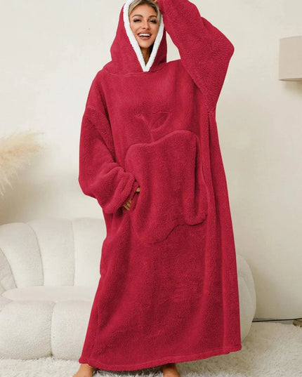 Pocketed Contrast Long Sleeve Hooded Lounge Dress