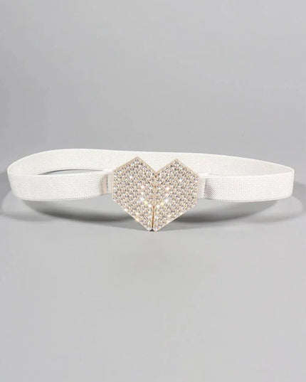 Rhinestone Heart Buckle Elastic Belt - ShopEasier