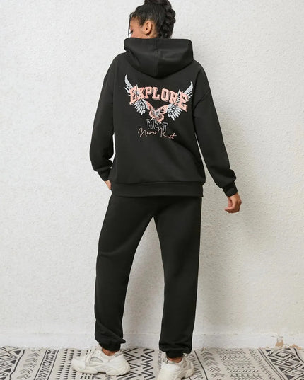 Graphic Print Hoodie and Jogger Set