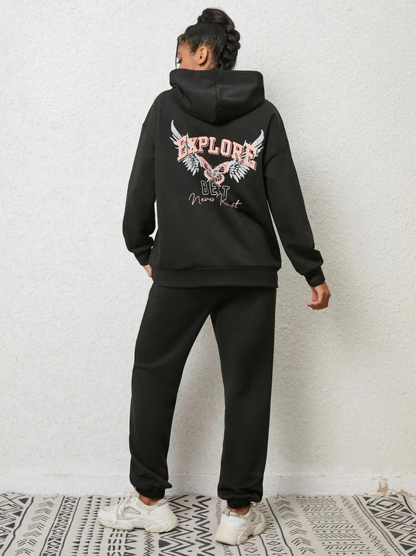 Graphic Print Hoodie and Jogger Set