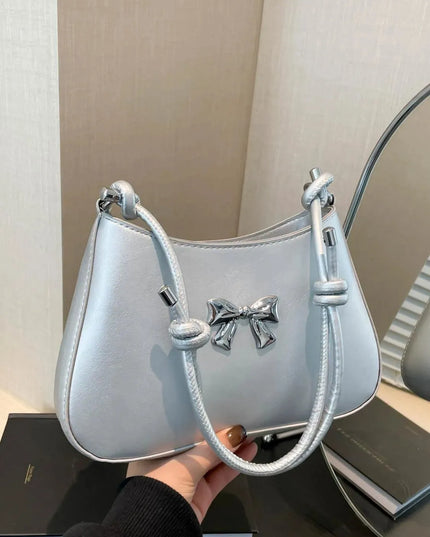 Knotted Strap PU Leather Bow Handbag