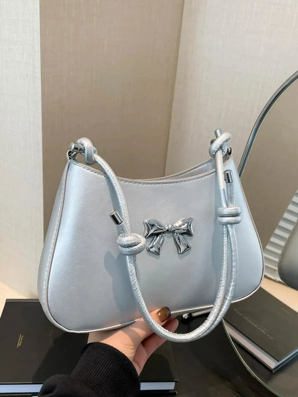 Knotted Strap PU Leather Bow Handbag