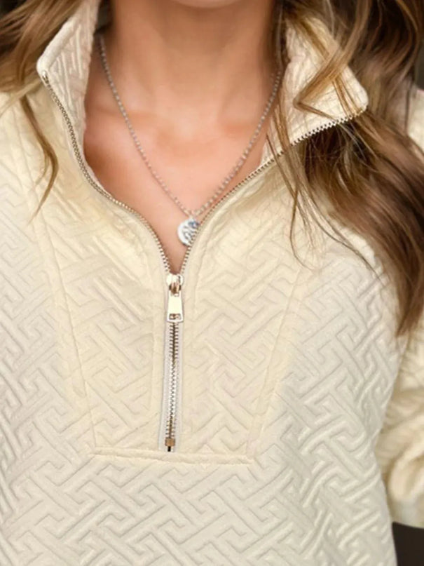 Textured Half Zip Pullover Sweatshirt