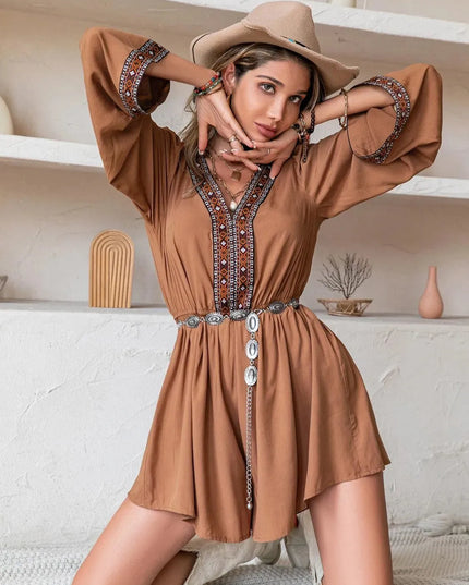 V-Neck Long Sleeve Romper - ShopEasier