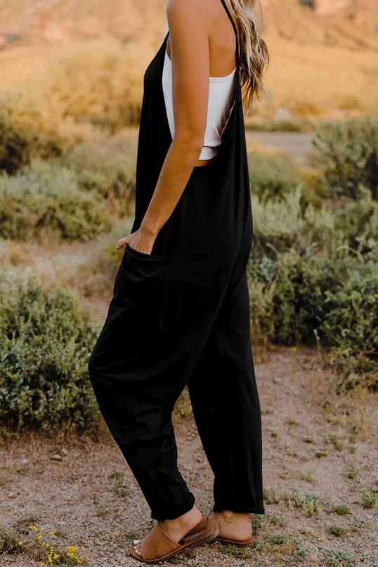 Double Take Full Size V-Neck Sleeveless Jumpsuit with Pockets - ShopEasier