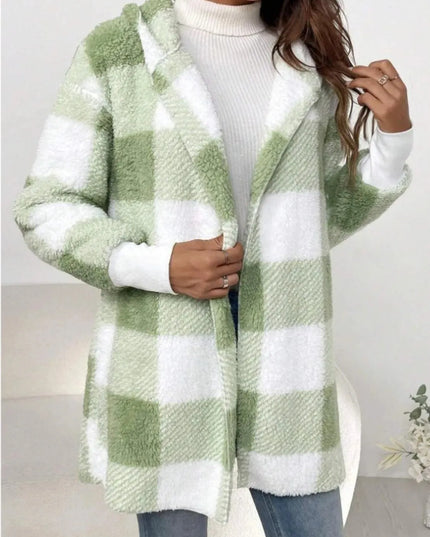 Plaid Long Sleeve Hooded Coat - ShopEasier