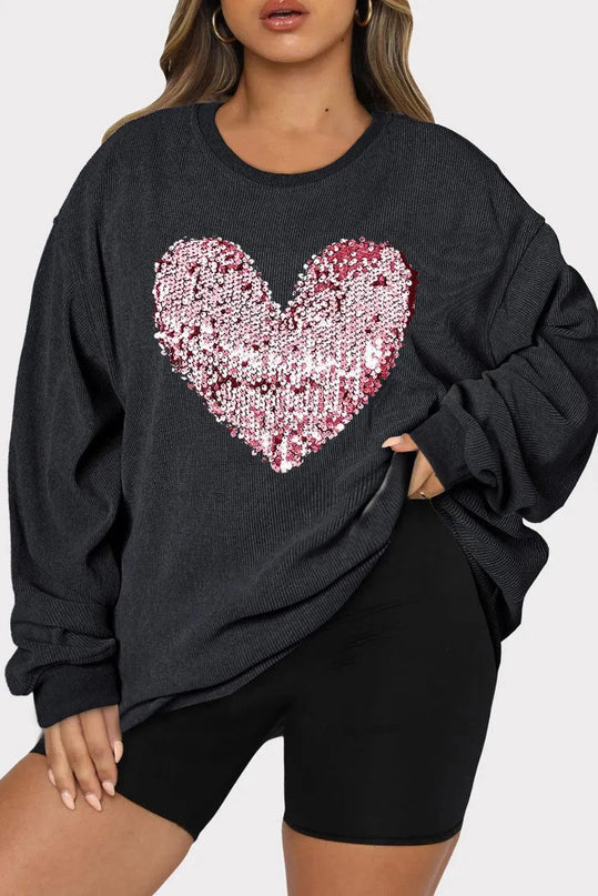 Sudadera con lentejuelas y corazón brillante de talla grande