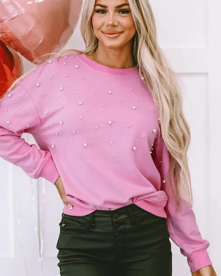 Dropped Shoulder Pearl Sweatshirt with Round Neck