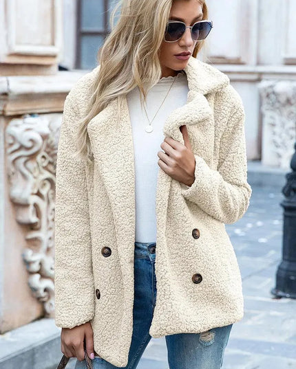 Luxe Urban Sherpa Coat with Lapel Collar