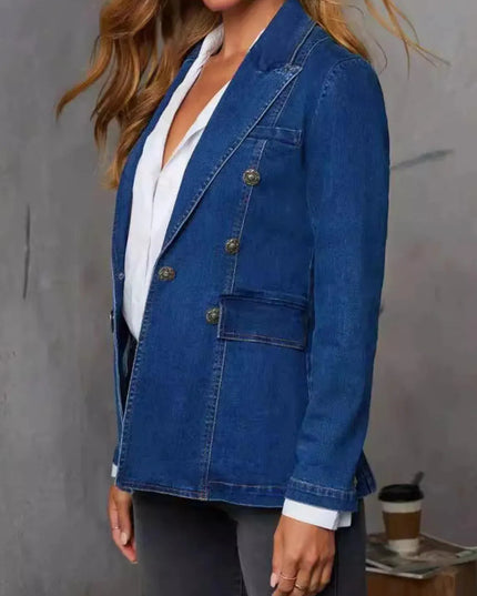 Collared Neck Long Sleeve Denim Jacket - ShopEasier