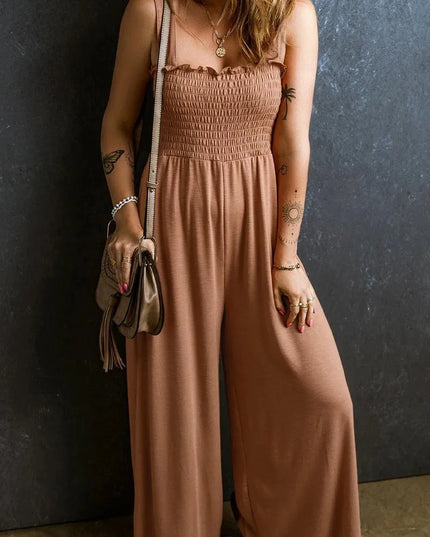 Frill Smocked Wide Leg Jumpsuit - ShopEasier