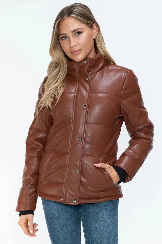 YMI Pocketed Zip Up Turtleneck Puffer Jacket - ShopEasier