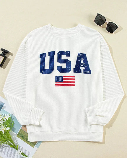 Letter Graphic Round Neck Long Sleeve Sweatshirt - ShopEasier