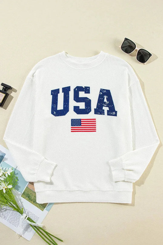 Letter Graphic Round Neck Long Sleeve Sweatshirt - ShopEasier