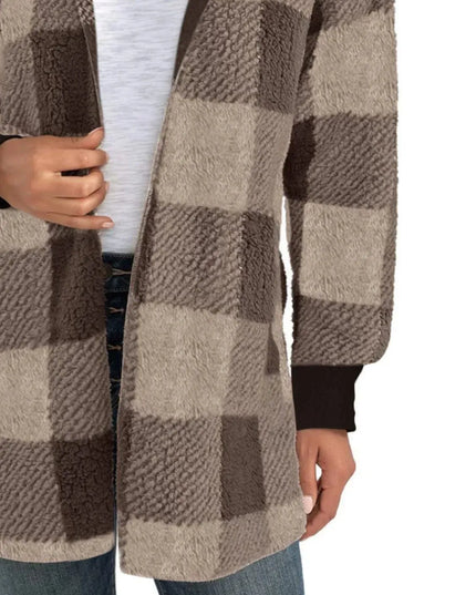 Plaid Long Sleeve Hooded Coat - ShopEasier