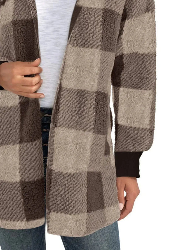 Plaid Long Sleeve Hooded Coat - ShopEasier