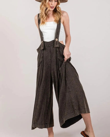 SAGE + FIG Chic Wide Strap Wide Leg Overalls