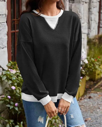 Contrast Lovelet Round Neck Long Sleeve Pullover