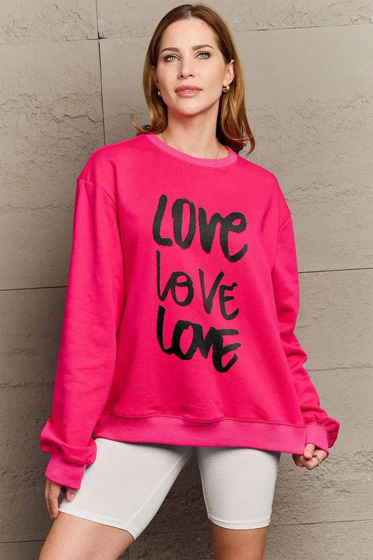 Simply Love Full Size LOVE Round Neck Sweatshirt - ShopEasier