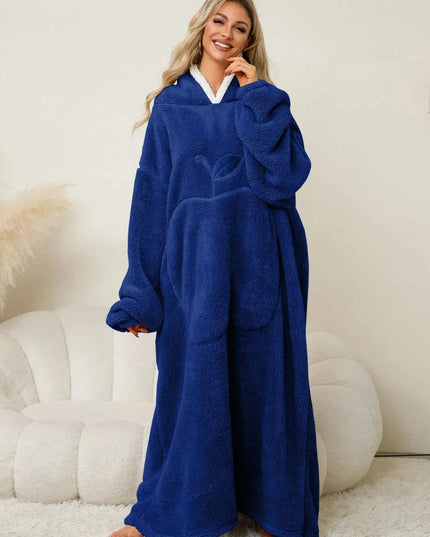 Pocketed Contrast Long Sleeve Hooded Lounge Dress