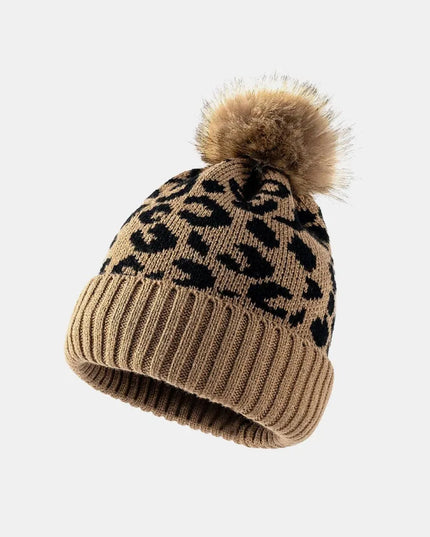 Leopard Pom-Pom Cuffed Beanie - ShopEasier