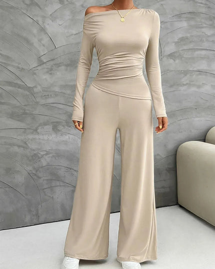 Chic Long Sleeve Top and Flowy Wide Leg Pants Ensemble