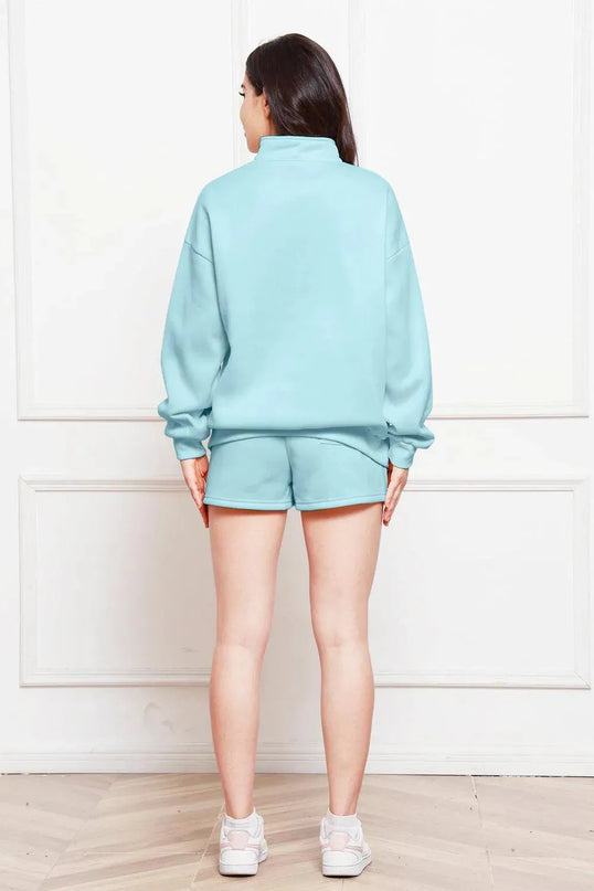 Cozy Half Zip Pullover and Drawstring Short Set