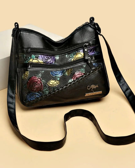 Bolso de hombro de piel sintética con estampado de rosas