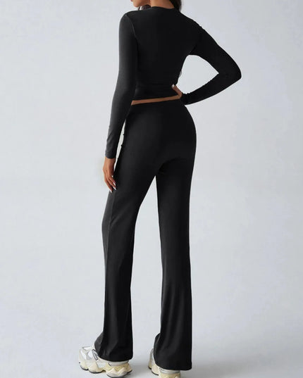 Elegant Long Sleeve Top with Drawstring Trousers Set