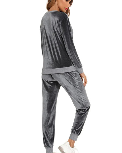 Cozy Round Neck Long Sleeve Lounge Set with Convenient Pockets