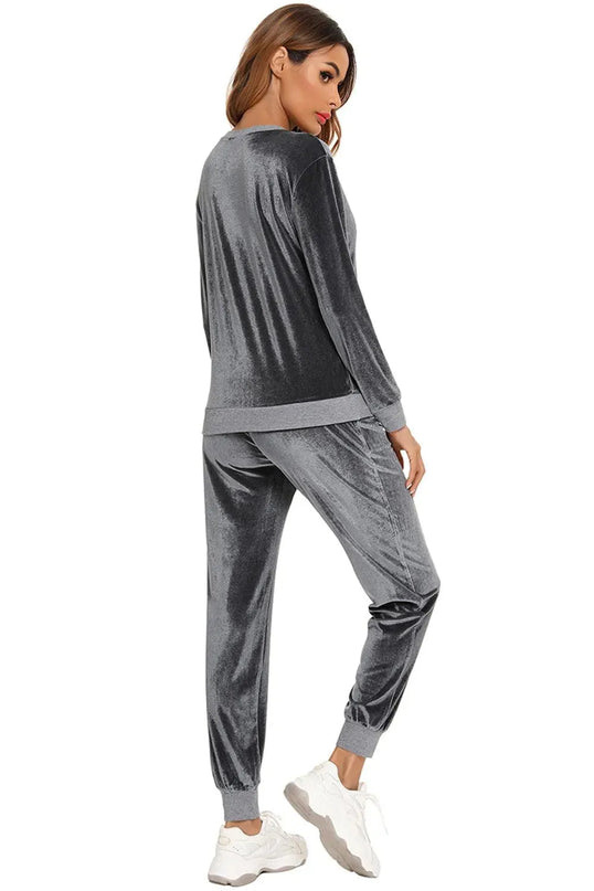 Cozy Round Neck Long Sleeve Lounge Set with Convenient Pockets