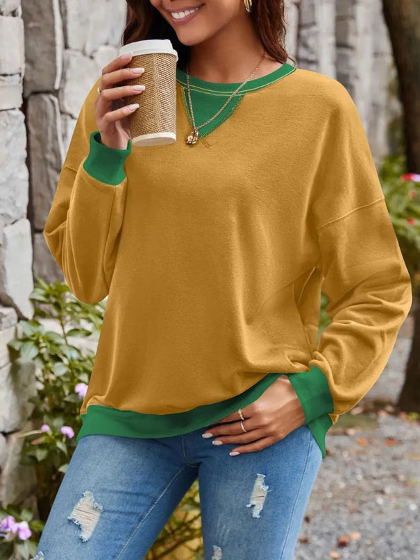 Contrast Lovelet Round Neck Long Sleeve Pullover