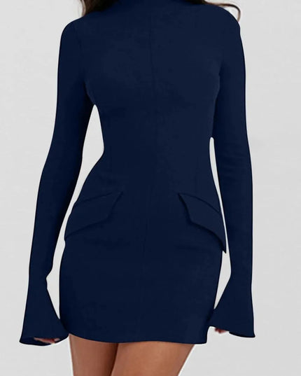 Mock Neck Long Sleeve Mini Dress - ShopEasier