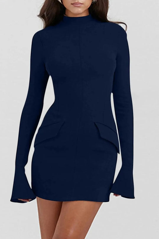 Mock Neck Long Sleeve Mini Dress - ShopEasier