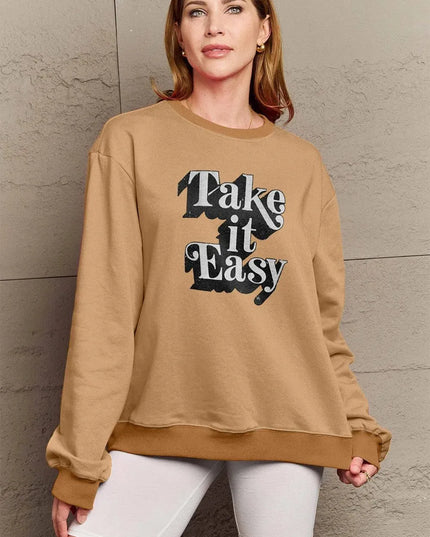 Simply Love Full Size TAKE IT EASY Graphic Sweatshirt - ShopEasier